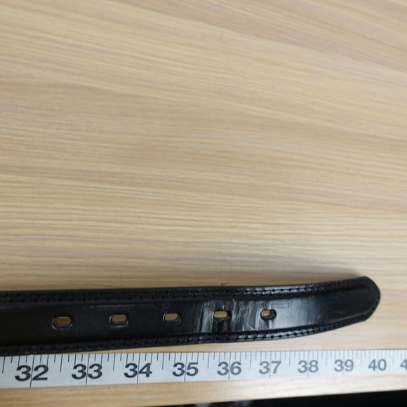 Belt Mens Black Leather Size 34 Silver Buckle Classic Dress Basic Formal Genuine - Picture 8 of 11